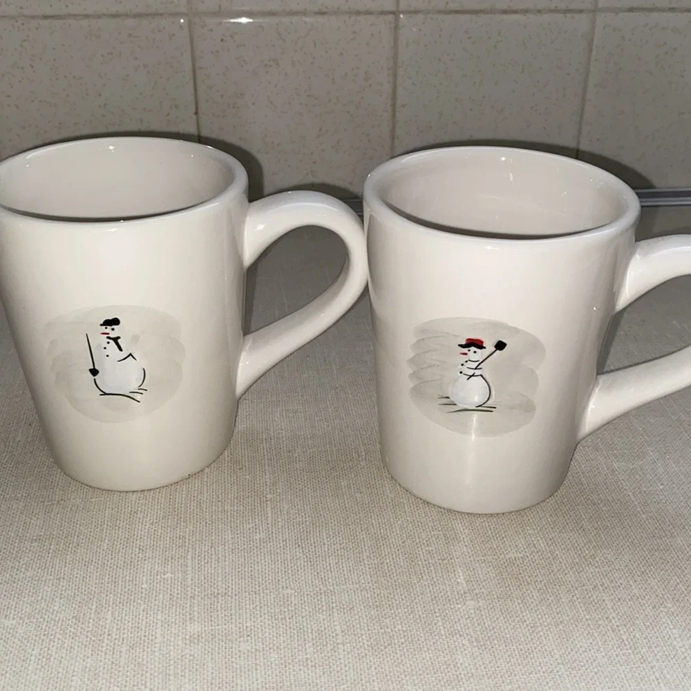 Williams Sonoma Snowman coffee Mug Mugs - Set 2 Christmas Holiday Winter‎